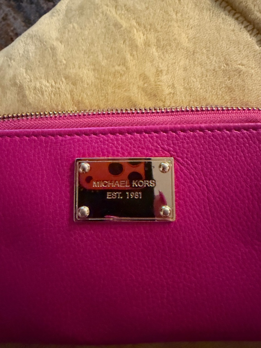 Michael Kors Bright Fuchsia Pebbled Leather Zip Wallet with Gold Plate